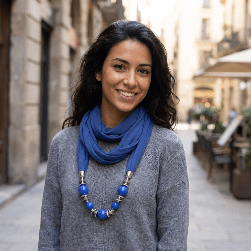 Infinity Scarf Knit - Yeni Şifon Eşarp Boncuklu Düz Renk